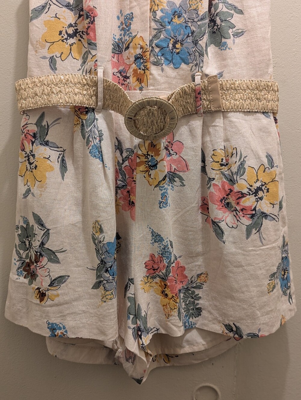 House of Harlow 1960 Ivory Floral Linen Blend Halter Romper Shorts- 12 - Picture 6 of 16